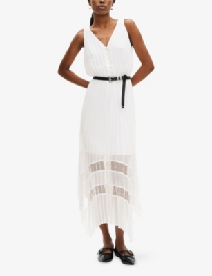 THE KOOPLES WOMENS THE KOOPLES V-NECK PLEATED WOVEN MIDI DRESS 