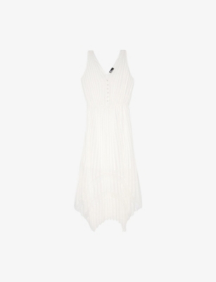 THE KOOPLES WOMENS THE KOOPLES V-NECK PLEATED WOVEN MIDI DRESS 