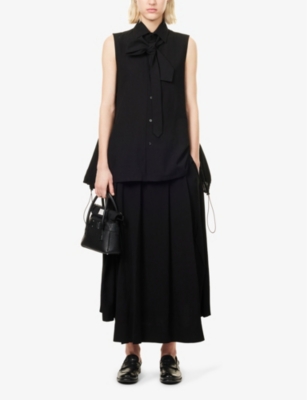 REGULATION YOHJI YAMAMOTO WOMENS BLACK PLEATED MID-RISE RAYON-BLEND MIDI SKIRT 