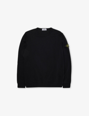 STONE ISLAND BLACK BRAND-BADGE CREWNECK COTTON-JERSEY SWEATSHIRT