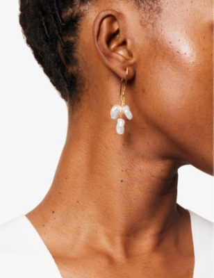 SHYLA: Aether 22ct yellow gold-plated silver and faux-pearl drop earrings