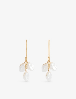 SHYLA: Aether 22ct yellow gold-plated silver and faux-pearl drop earrings
