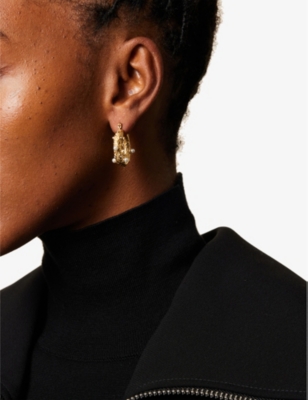 Shyla Womens Sirius 22ct Yellow Gold-plated Silver, Cubic Zirconia And Faux-pearl Hoop Earrings In Gold