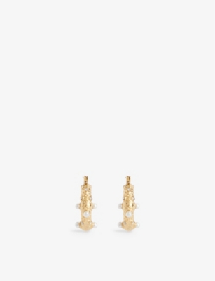 Shyla Womens Sirius 22ct Yellow Gold-plated Silver, Cubic Zirconia And Faux-pearl Hoop Earrings In Gold