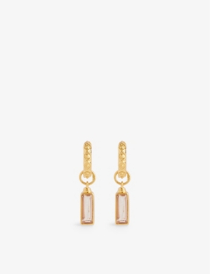 Shyla Womens Sandie Rectangle 22ct Yellow Gold-plated Silver And Cubic Zirconia Huggie Earrings Champagne In Champagne