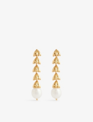 SHYLA WOMENS PEARL CHANDELIER 22CT YELLOW GOLD-PLATED SILVER EARRINGS 