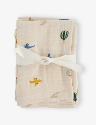 LIEWOOD: Lewis Printed Cotton Muslin Cloth Set of Two