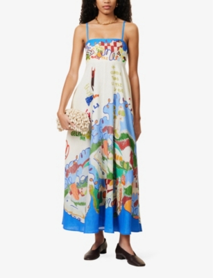 Shop Alemais Womens Multi Nadia Printed Sleeveless Linen Midi Dress