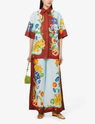 Shop Alemais Womens  Dahlia Flower-print  Linen Shirt In Multi