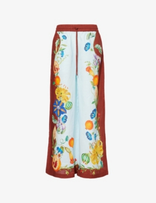 Shop Alemais Womens Multi Dahlia Flower-print Wide-leg High-rise Linen Trousers