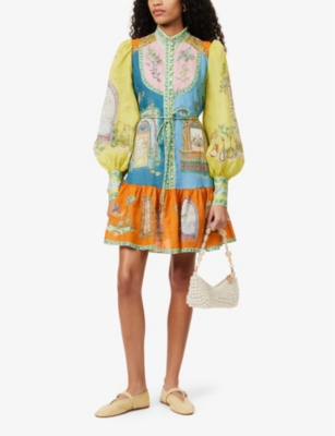 Shop Alemais Womens Multi Monte Long-sleeve Ramie Mini Dress