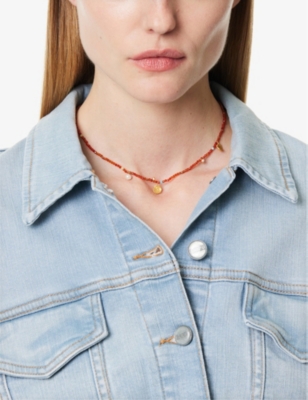 ANNI LU: Maroon Harmony 18ct yellow gold-plated brass and glass necklace