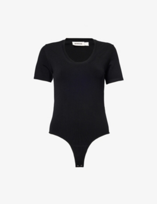 Shop Simkhai Womens Black Drew Scoop-neck Knit Bodysuit