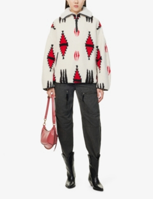 Isabel Marant Étoile Womens Ecru Red Graphic-print Relaxed-fit Fleece Jumper In Ecru Red
