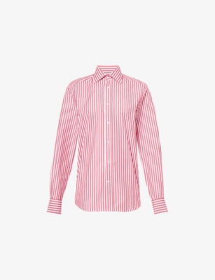 WITH NOTHING UNDERNEATH: Boyfriend stripe-pattern organic-cotton shirt