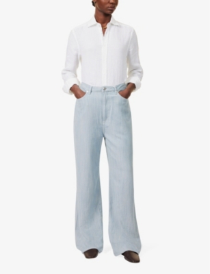 WITH NOTHING UNDERNEATH: The Boyfriend curved-hem linen shirt