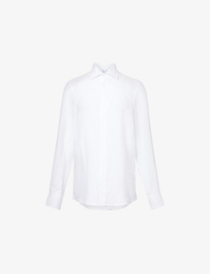 WITH NOTHING UNDERNEATH: The Boyfriend curved-hem linen shirt