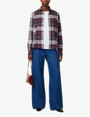 WITH NOTHING UNDERNEATH: Patch-pocket plaid-pattern cotton and wool-blend shirt