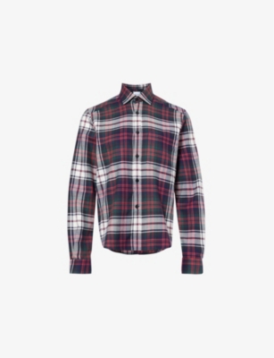 WITH NOTHING UNDERNEATH: Patch-pocket plaid-pattern cotton and wool-blend shirt