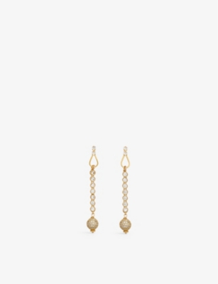 Brinker And Eliza Womens After Party 24ct Antique Yellow-gold Plated Brass And Crystal Drop Earrings