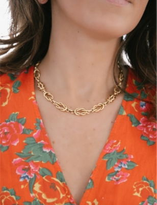 BRINKER + ELIZA: Love Knot 24ct antique yellow-gold plated brass necklace