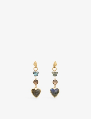 Brinker And Eliza Womens Labradorite/smoky Quartz Harlow 24ct Antique Yellow-gold Plated Brass, Labradorite And Quartz