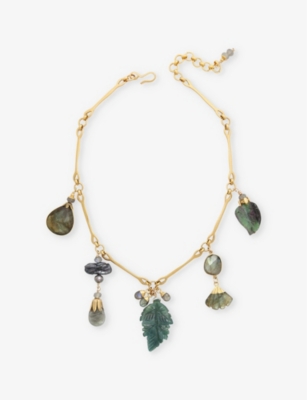 Brinker And Eliza Womens Moss Agate/labradorite Folklore 24ct Antique Yellow-gold Plated Brass, Moss Agate And Labrado