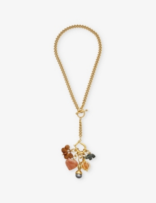 Brinker And Eliza Womens Multi Memento 24ct Antique Yellow-gold Plated Brass And Gemstone Necklace