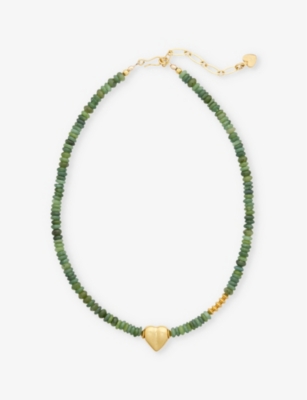 Brinker And Eliza Womens Jade Confetti 24ct Antique Yellow-gold Plated Brass And Gemstone Necklace