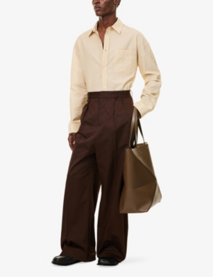 LOEWE: Pleated Wide-Leg Cotton Trousers