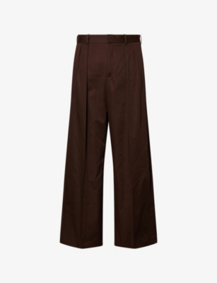 LOEWE: Pleated Wide-Leg Cotton Trousers