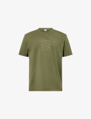 Loewe Mens Khaki Green Brand-embroidery Relaxed-fit Cotton-jersey T-shirt