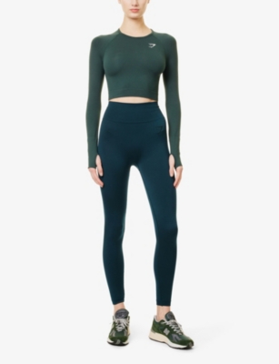 Gymshark Womens Vital Shine Textured Tapered-leg Mid-rise Stretch-woven Leggings Gs Strong Teal In Gs Strong Teal