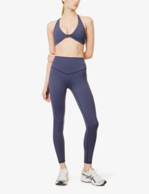 Gymshark Womens Elevate Stitched Tapered-leg Mid-rise Stretch-woven Leggings Gs Heavy Blue In Gs Heavy Blue