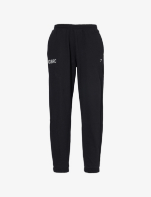 Gymshark Womens Gs Black Running Graphic Cotton-jersey Jogging Bottoms