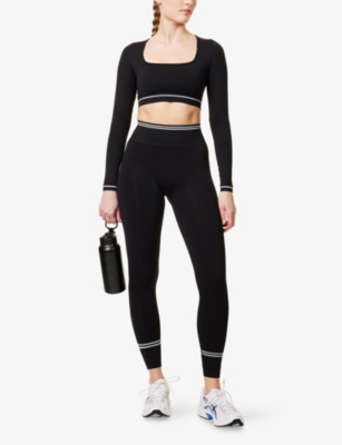 GYMSHARK: Contrast Seamless Striped Tapered-Leg Mid-Rise Stretch-Woven Leggings
