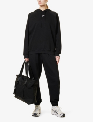 Gymshark Womens  Training Logo-embroidered Fleece Cotton-blend Hoody In Gs Black