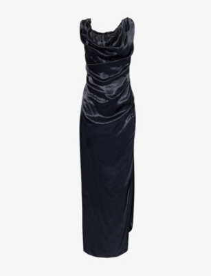 Vivienne Westwood Long Ginnie Pencil Dress Fluid Viscose Satin Black 40 Women In Black