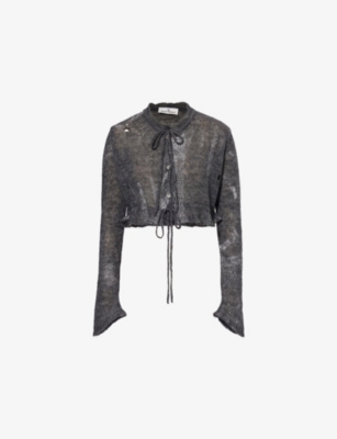 Shop Vivienne Westwood Mens Reflective Grey Cropped Drawstring-hem Wool-blend Cardigan