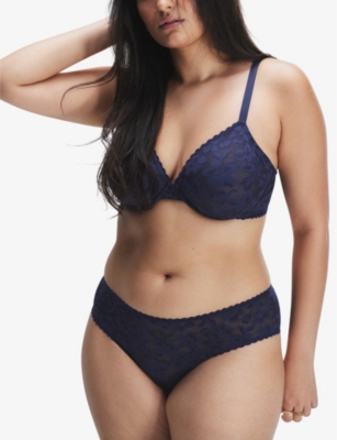 Savage X Fenty Womens  Lavish Hipster Lace Briefs In Dark & Stormy Blue