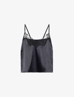 Savage X Fenty Womens  Nite Shade Lace-trim Satin Pyjama Top In Black Caviar