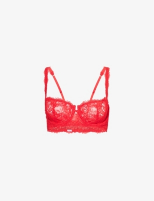 Savage X Fenty Womens Romantic Corded Unlined Balconette Lace Bra Timeless Red In Timeless Red