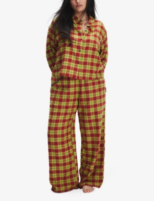 Savage X Fenty Womens  Flannel Feels Check Cotton-blend Pyjama Set In Sge Dy Grn/ Red Cgnc Pld
