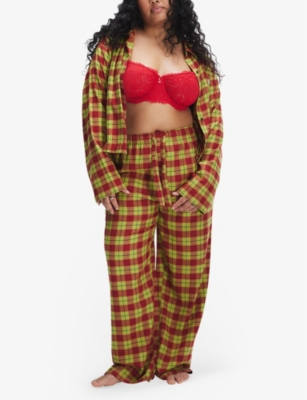 Savage X Fenty Womens  Flannel Feels Check Cotton-blend Pyjama Set In Sge Dy Grn/ Red Cgnc Pld