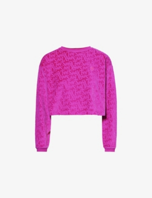 Savage X Fenty Womens Signature Script Cropped Velour Sweatshirt Purple Passionfruit Met In Purple Passionfruit Met