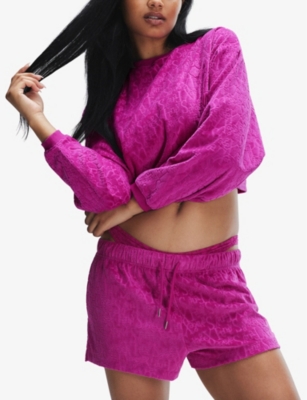 Savage X Fenty Womens Signature Script Brushed Velour Shorts Purple Passionfruit Met In Purple Passionfruit Met