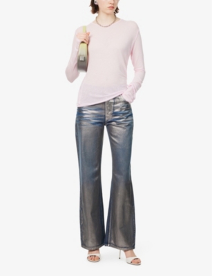 Jaded London Womens Flared-cuffs Exposed-stitching Woven-blend Top Pink In Pink