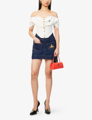 VIVIENNE WESTWOOD: Sailor Asymmetric Cotton-Linen Denim Mini Skirt