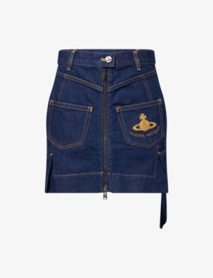 VIVIENNE WESTWOOD: Sailor Asymmetric Cotton-Linen Denim Mini Skirt