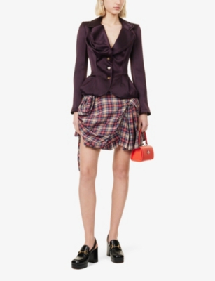 VIVIENNE WESTWOOD: Nymph Check Asymmetric-Pleat Linen-Blend Mini Skirt